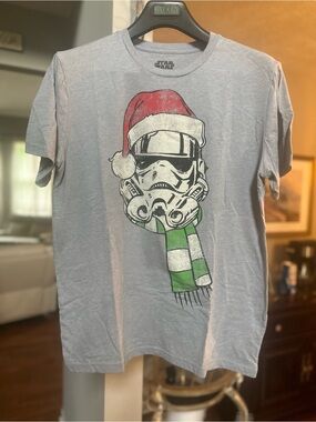 Star Wars Gray Tee with Red & Green Stormtrooper Holiday Graphic
